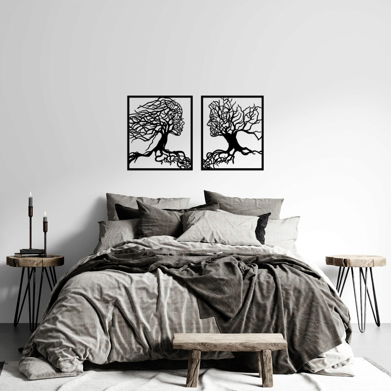 Decoratiune de perete, Tree Man And Woman, 50 x 58 cm, 2 piese, Negru - imagine 7